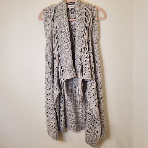 Fringe Knitted Sweater Vest Alpaca Wool Blend - Size M - Picture 2 of 7